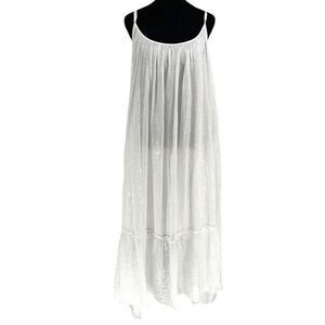 Debbie‎ Katz Womens Tierred Pleated Sleeveless Boho Maxi Dress White Silver Size